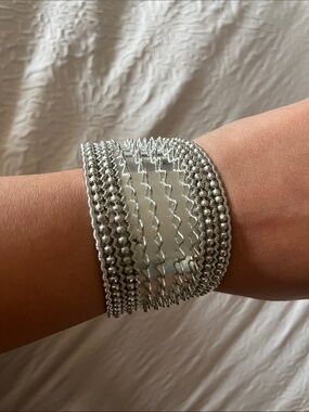 Silver Beaded Filigree Cuff Bracelet - Women Jewelry